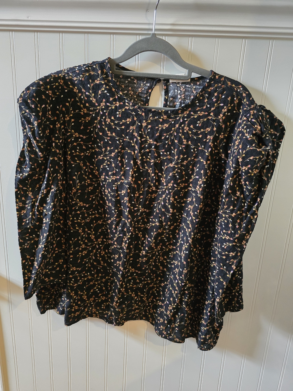 a.n.a Black Blouse with Tan Floral Vine Print